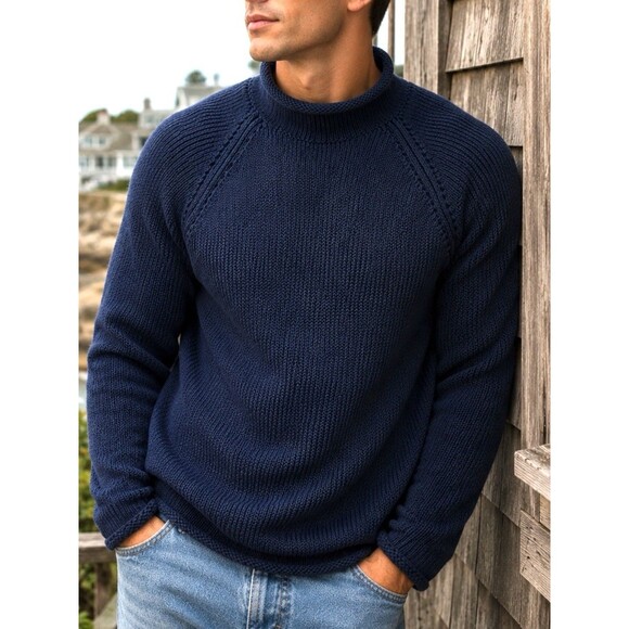 J. Crew Other - J Crew 1988 Rollneck Sweater Mens L Blue Cotton Cozy Preppy BW186 Needs Repair